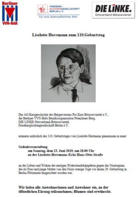 Gedenkveranstaltung im Kiez: Lilo Herrmann @ Pro Kiez Bötzowviertel e.V. 