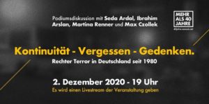 Kontinuität – Vergessen – Gedenken. Rechter Terror in Deutschland seit 1980 @ Online